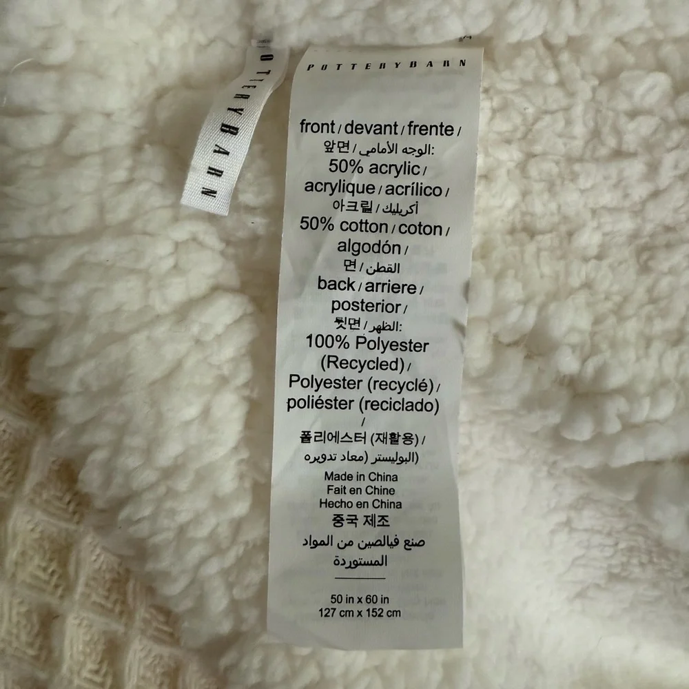 Pottery Barn Faux Sherpa Waffle Throw Blanket 50x60 Cream